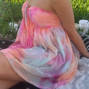 rainbow strapless sundress